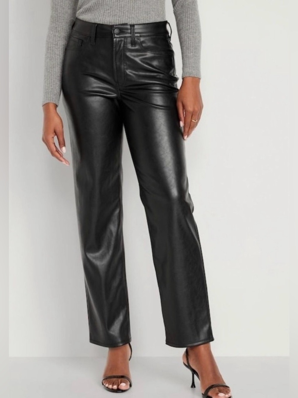 old navy high rise og loose black faux leather pants